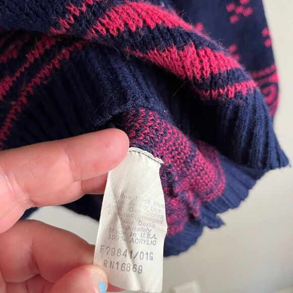 Vintage That’s Me! Navy Pink Knit Sweater M Fair Isle Nordic Pattern 80s Style - Picture 7 of 9